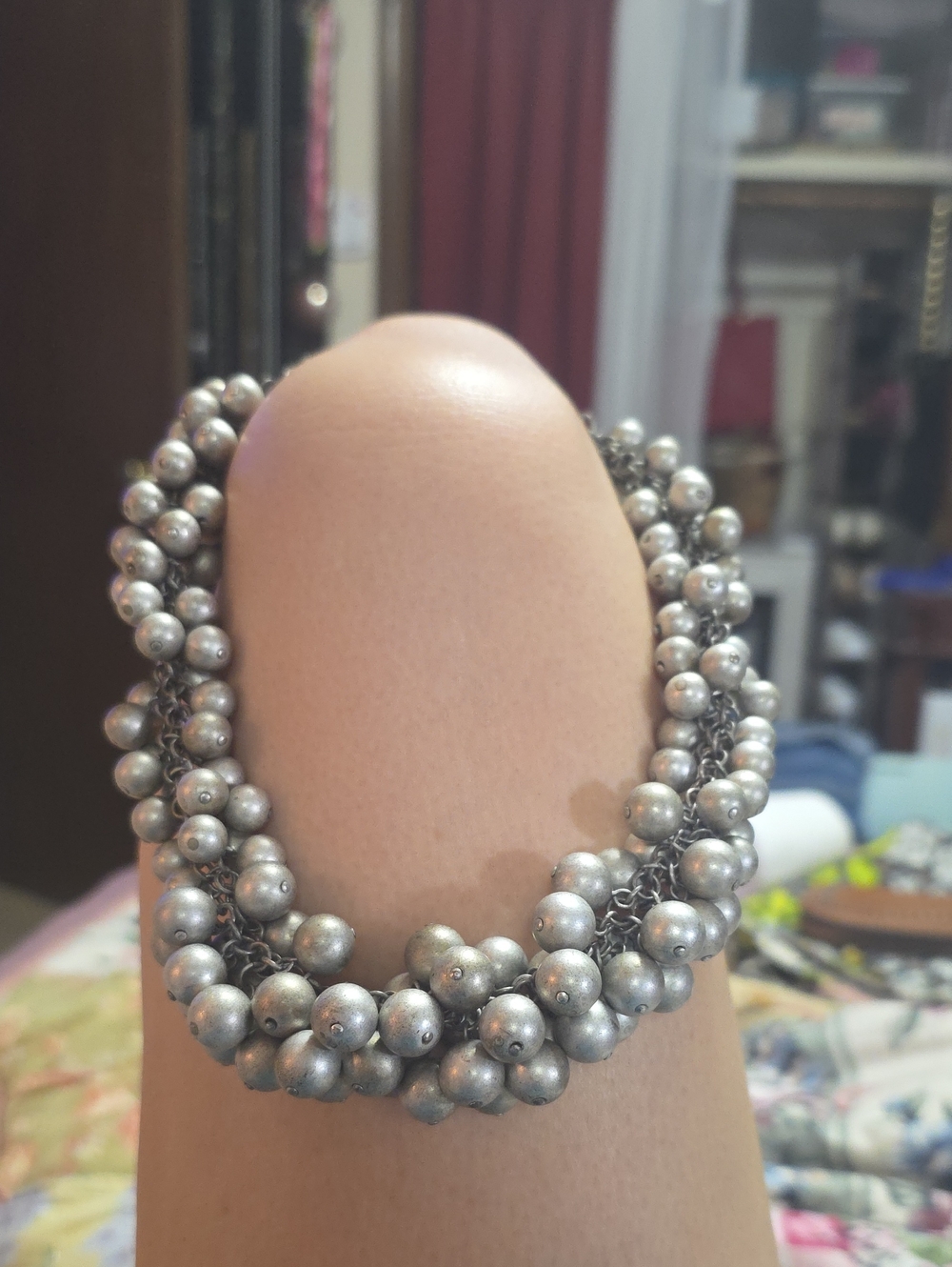 Elegant Sterling-Tone Beaded Statement Necklace - Silver